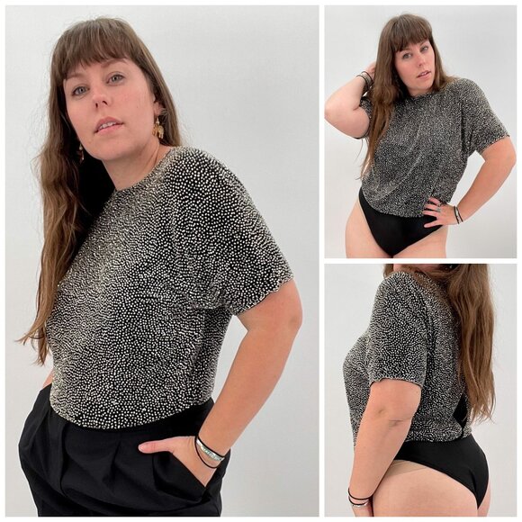 Vintage Oleg Cassini Black Tie Beaded Bodysuit | Size S-L - Picture 1 of 16